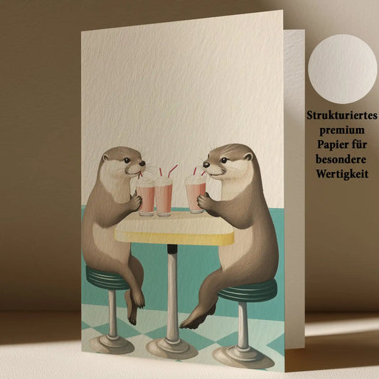 Grußkarte mit Otter Pärchen im Caffè