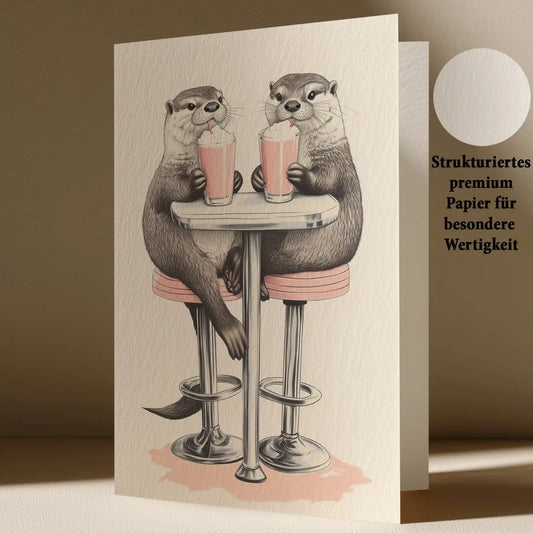 Grußkarte mit Otter Pärchen im Caffè
