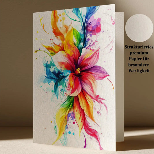 Grußkarte Mit Bunter Blume farbenfrohe Kunstkarte