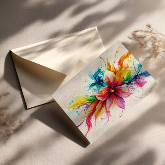 Grußkarte Mit Bunter Blume farbenfrohe Kunstkarte