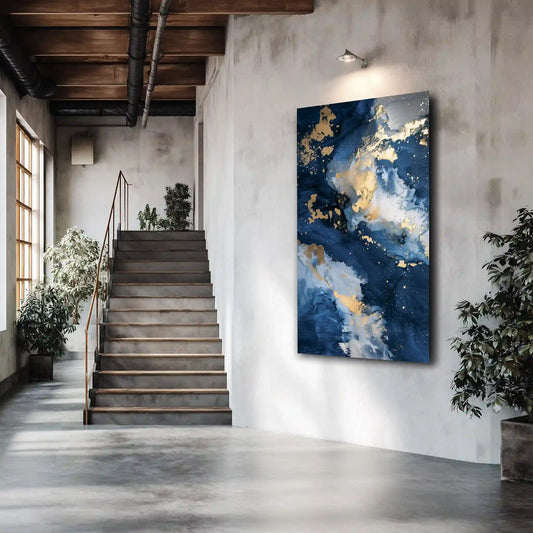 Wandbild Abstrakt In Blau Goldakzente