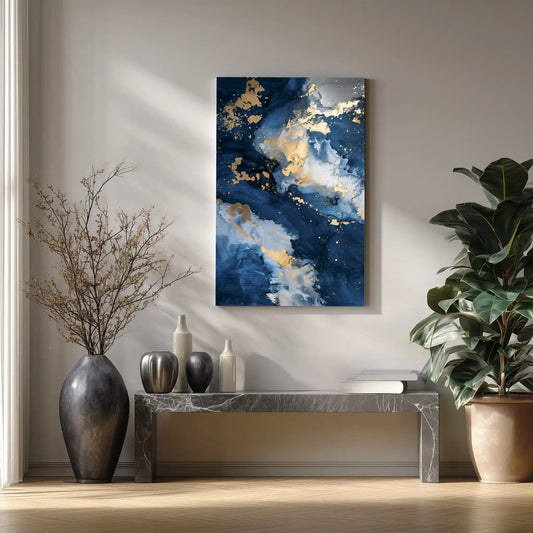 Wandbild Abstrakt In Blau Goldakzente