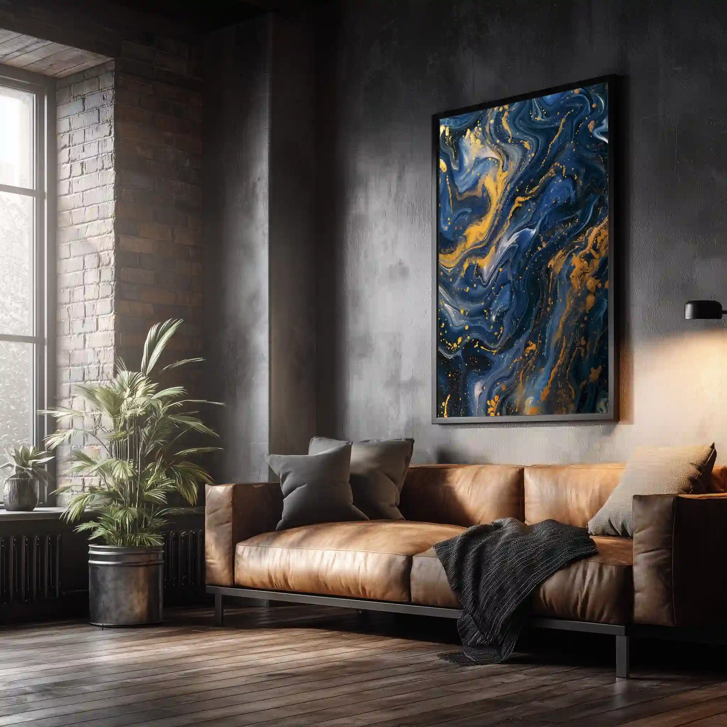 Exklusives Wandbild Kunstdruck Blau Gold Akzente Leinwand