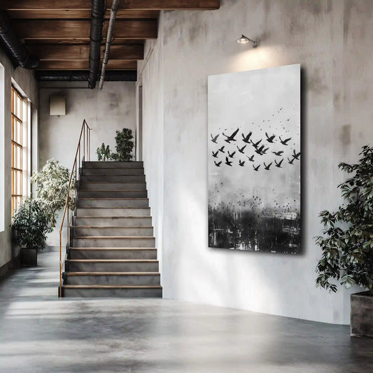 Wandbild Kunstdruck Leinwand Schwarzweiß Vögel Stadt Luxus