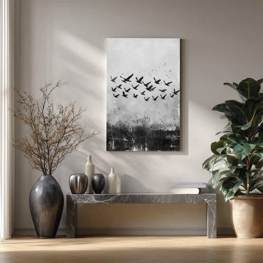 Wandbild Kunstdruck Leinwand Schwarzweiß Vögel Stadt Luxus