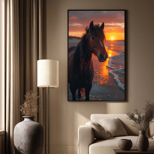 Exklusives Hengst Wandbild Leinwand Sonnenuntergang