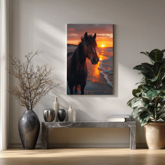 Exklusives Hengst Wandbild Leinwand Sonnenuntergang