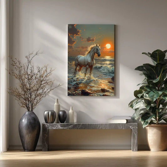 Wandbild Pferd Am Strand Sonnenuntergang