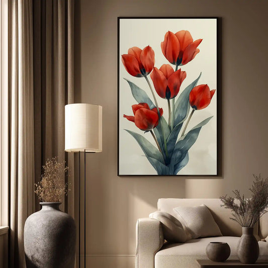 Tulpen Wandbild Leuchtendes Rot  Leinwandkunst