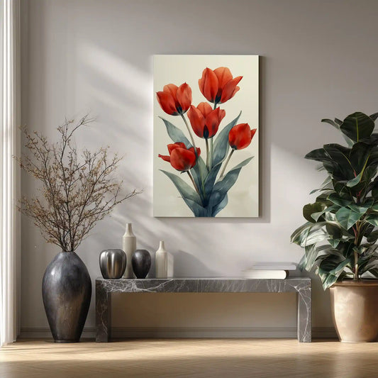 Tulpen Wandbild Leuchtendes Rot  Leinwandkunst
