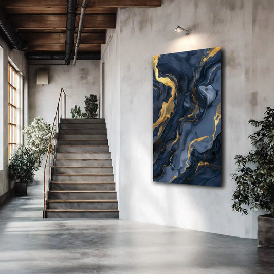 Wandbild Abstraktkunst Blau Gold Marmordesign Exklusiv