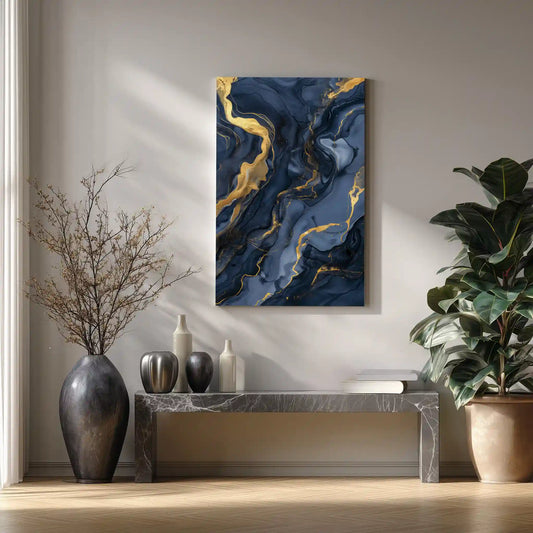 Wandbild Abstraktkunst Blau Gold Marmordesign Exklusiv
